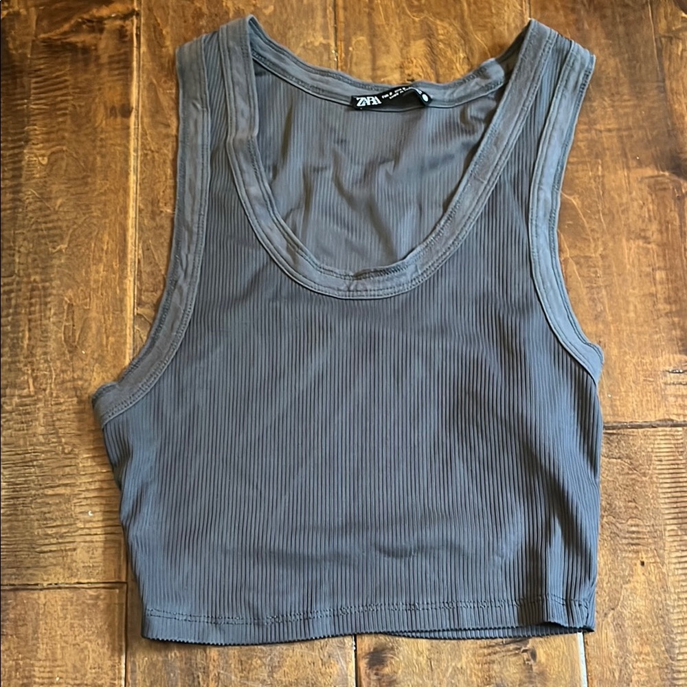 Zara Gray Fitted Crop Tank Top